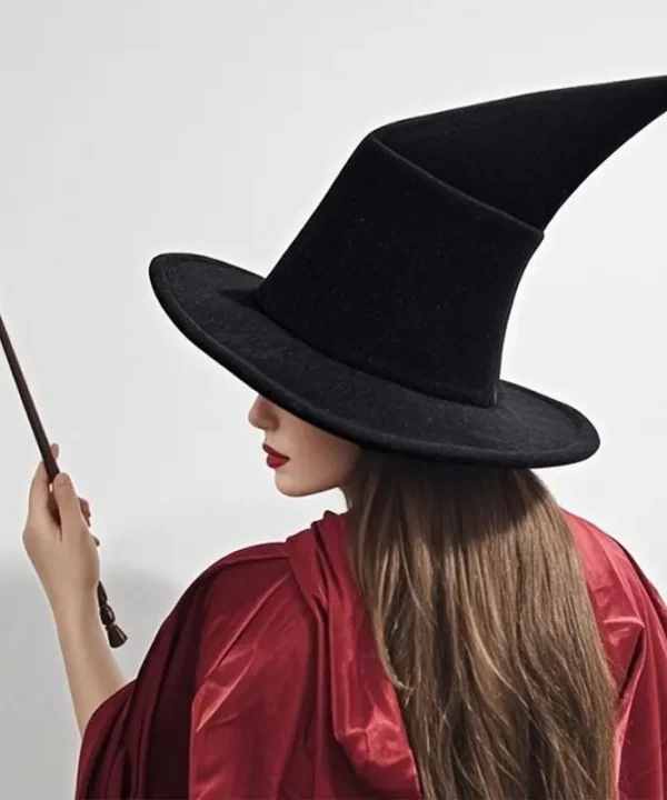 Chapeau de sorcière maléfique noir, pointu