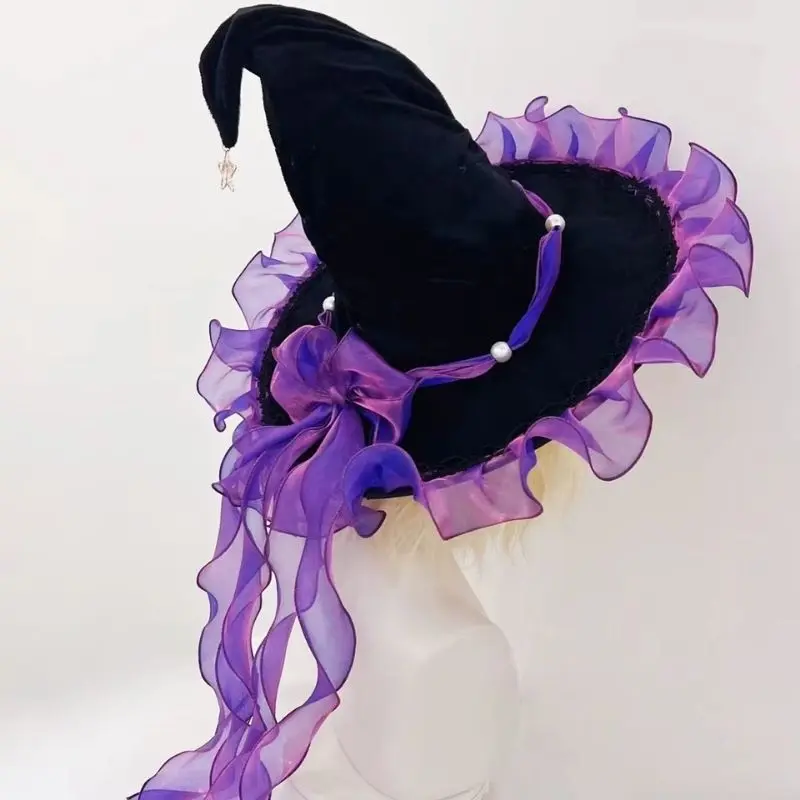 Chapeau de Sorcière Noir Organza Violet – Image 3