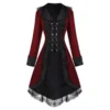 Manteau gothique victorien rouge bordeaux pour femme avec finitions en dentelle noire