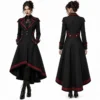 Trench gothique noir femme avec boutons ciselés argentés