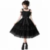 Robe Gothique Lolita JSK noire, volants, dentelle et nœuds décoratifs