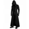 Tenue gothique de rôdeur homme avec longue capuche et finitions sanglées.