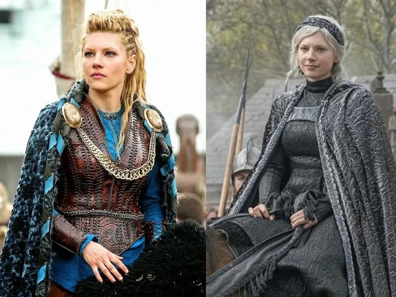 Femme viking portant une cape sombre inspirée du style de Lagertha