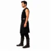 Tunique médiévale homme noire sans manches avec ceinture en similicuir et bracelets de protection