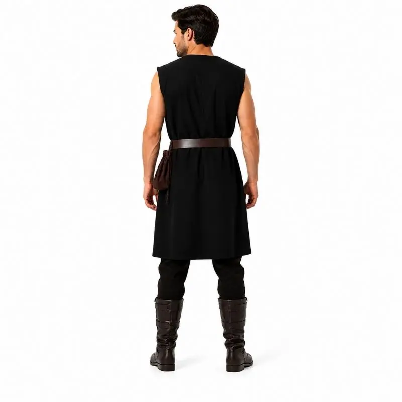 Tunique Médiévale Homme Noire Sans Manches – Image 4