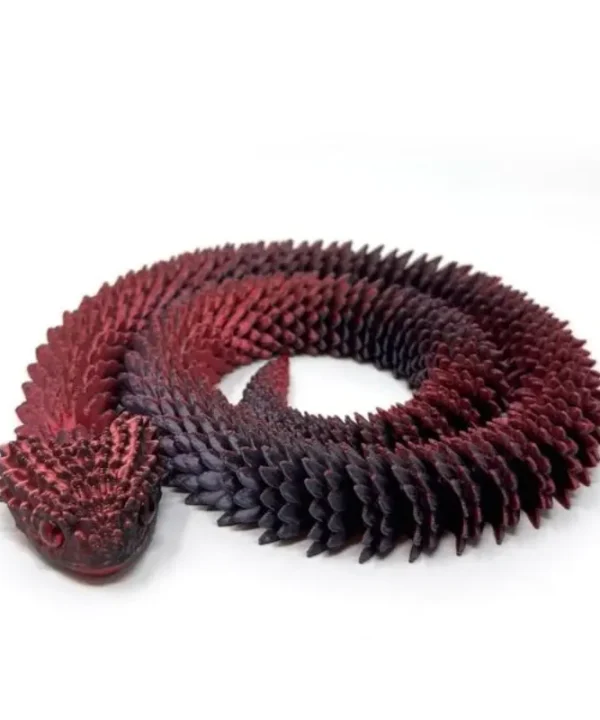 Grand serpent articulé rouge et noir flexible de 60 cm en impression 3D