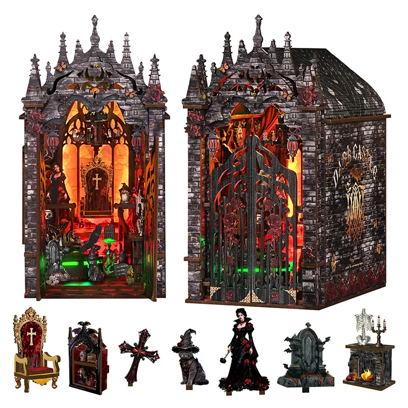 Diorama gothique Manoir Hanté lumineux pour décoration de bibliothèque