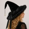 Chapeau de sorcière noir en velours avec nœud satiné et étoile dorée