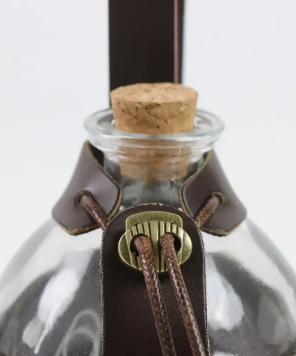 Fiole de sorcière herboriste avec flacon en verre, liège et étui brun