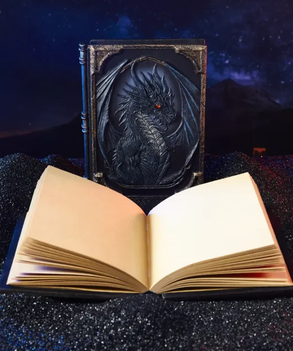 Grimoire magique dragon avec couverture 3D et œil rouge