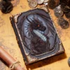 Livre grimoire dragon légendaire en résine sculptée